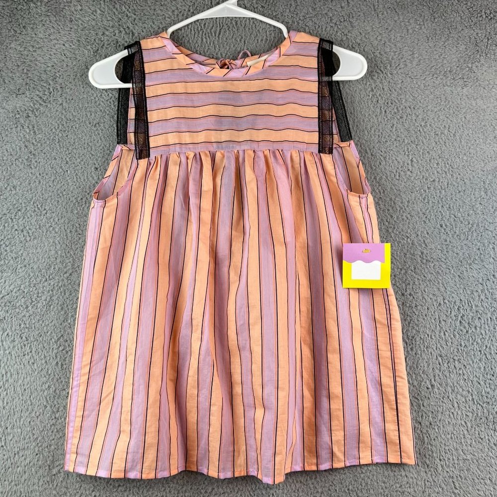 New Tela Womens Sleeveless Tie Blouse Top Stripe Zoom Top orange XS